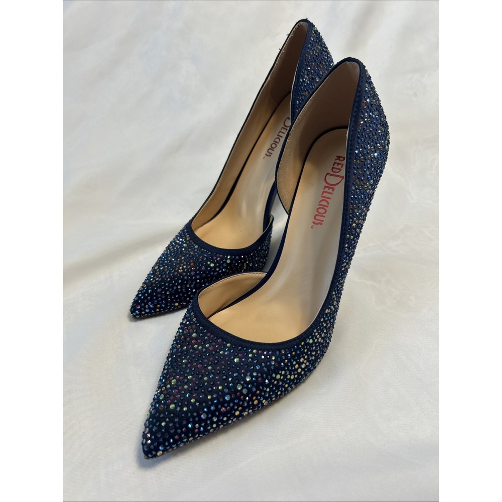 Red Delicious Blue Multi Color Rhinestone High Heel Dress Pump Women's Size 8‎